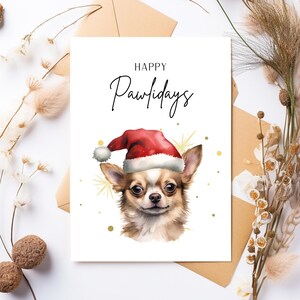 Carte imprimable Chihuahua Happy Pawlidays, cartes de Noël 5 x 7, téléchargement numérique, kit de fabrication de cartes, lot
