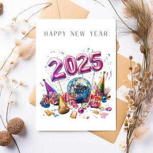 Lot de 6 cartes imprimables Happy New Year, cartes de voeux 5 x 7, kit de fabrication de cartes, lot