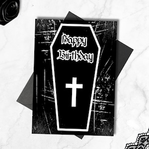 Printable Coffin Gothic Birthday Card, Goth Gift, Gothic Card 5x7, Greeting Card