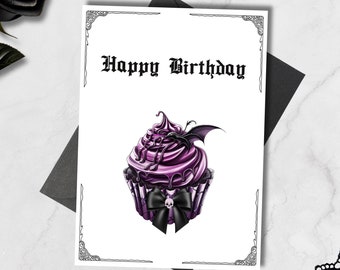 Gothic Cupcake Birthday Card, Printable Goth Gift (5x7 inch)