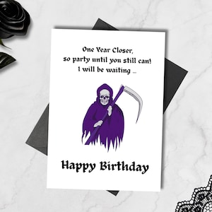 Carte d'anniversaire imprimable Death Ripper, cadeau gothique, carte gothique 5 x 7, carte de voeux