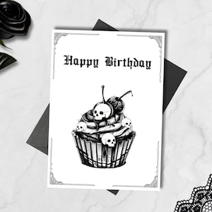 Printable Cupcake Gothic Birthday Card, Goth Gift, Gothic Card 5x7, Greeting Card