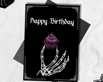 Printable Gothic Birthday Card: Skeleton Hand Cupcake (5x7 inch)