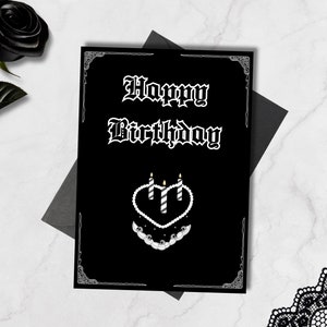 Printable Gothic Birthday Cake Card, Goth Gift, Gothic Card 5x7, Greeting Card