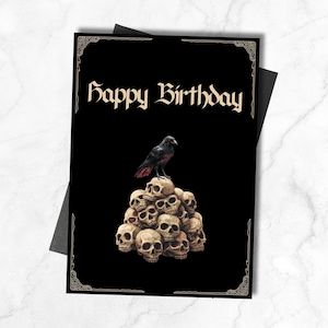 Printable Raven Gothic Birthday Card, Goth Gift, Skulls Gothic Card 5x7, Greeting Card