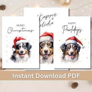 Cartes de Noël imprimables de berger australien, cartes de voeux 5 x 7, téléchargement numérique, kit de fabrication de cartes, lot