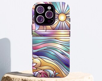 Sunset Beach Phone Case: Stained Glass Ocean Art, Tropical Summer Cover