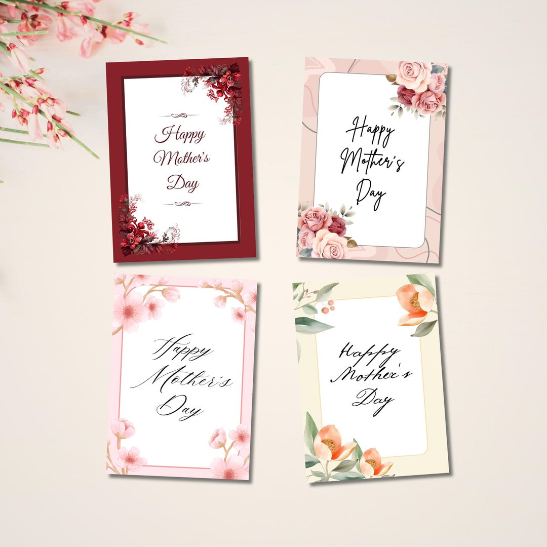 4 Printable Mother’s Day Cards With Watercolor Flowers, DIY Card Kit - Etsy