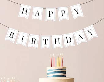 Pancarta imprimible DIY: pancarta de cumpleaños, letras del alfabeto en blanco y negro para cualquier celebración