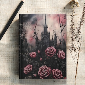 Gothic Cathedral & Red Roses Gothic Journal, Custom Gothic Notebook, Custom Dark Vintage Book, Goth Custom Cover Journal