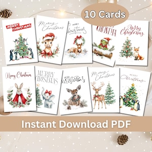 Set von 10 Weihnachtskarten, 5x7 Grußkarten, Weihnachtskarten, Set zum ausdrucken, digitaler Download, Kartenherstellungsset