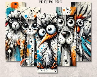 Lustige Tiere Lesezeichen, 15 wunderliche Lesezeichen Blätter, PNG Lesezeichen Bündel