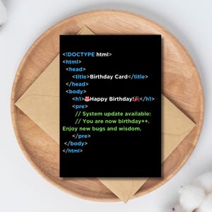 Verjaardagskaart programmeur Afdrukbaar grappig coderingscadeau voor ontwikkelaars, ingenieurs en techliefhebbers | Direct downloaden
