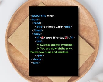 Programmer Birthday Card Printable Funny Coding Gift for Developers, Engineers, Tech Lovers | Instant Download