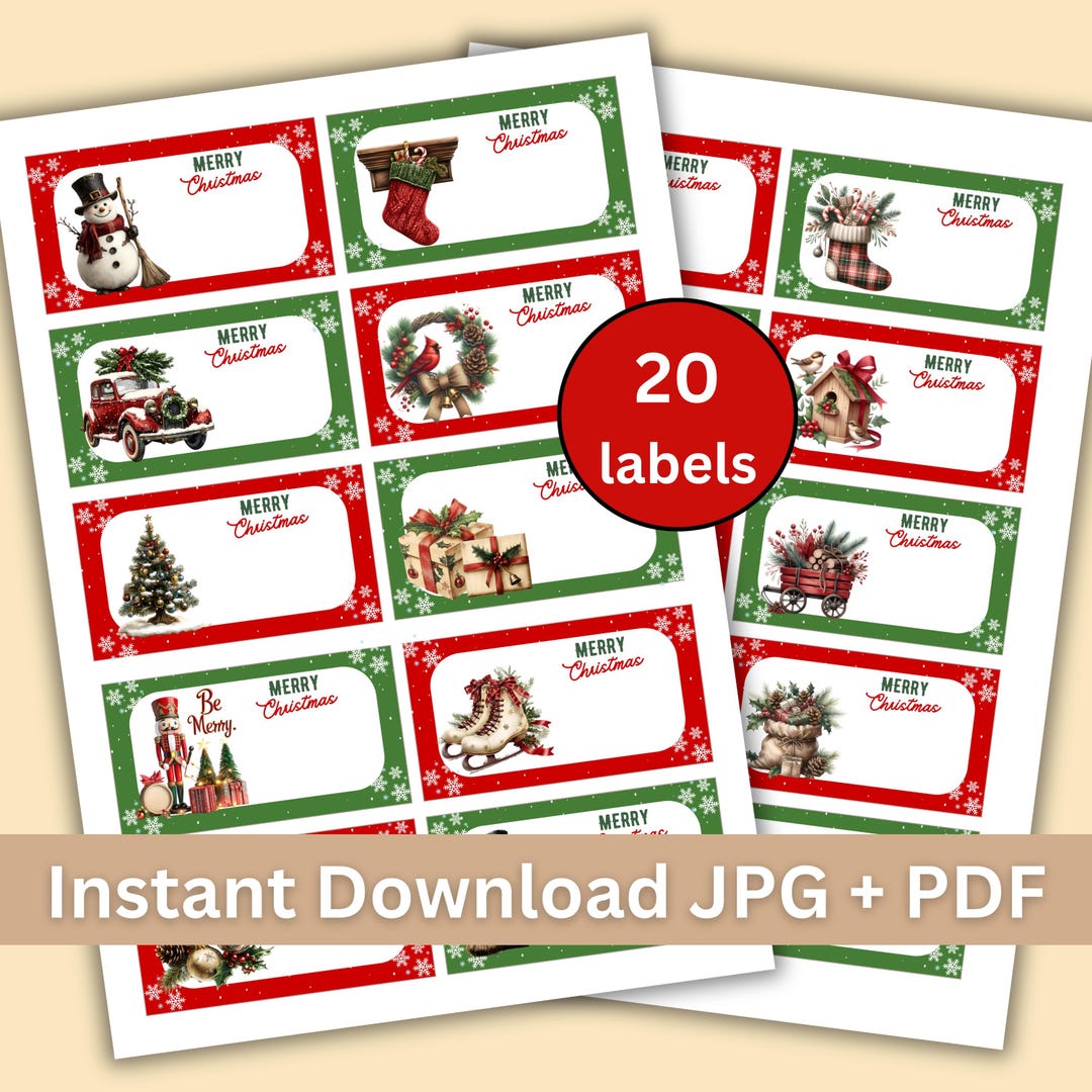Set of 20 Christmas Printable Present Labels, Gift Tags, Holiday Crafts ...