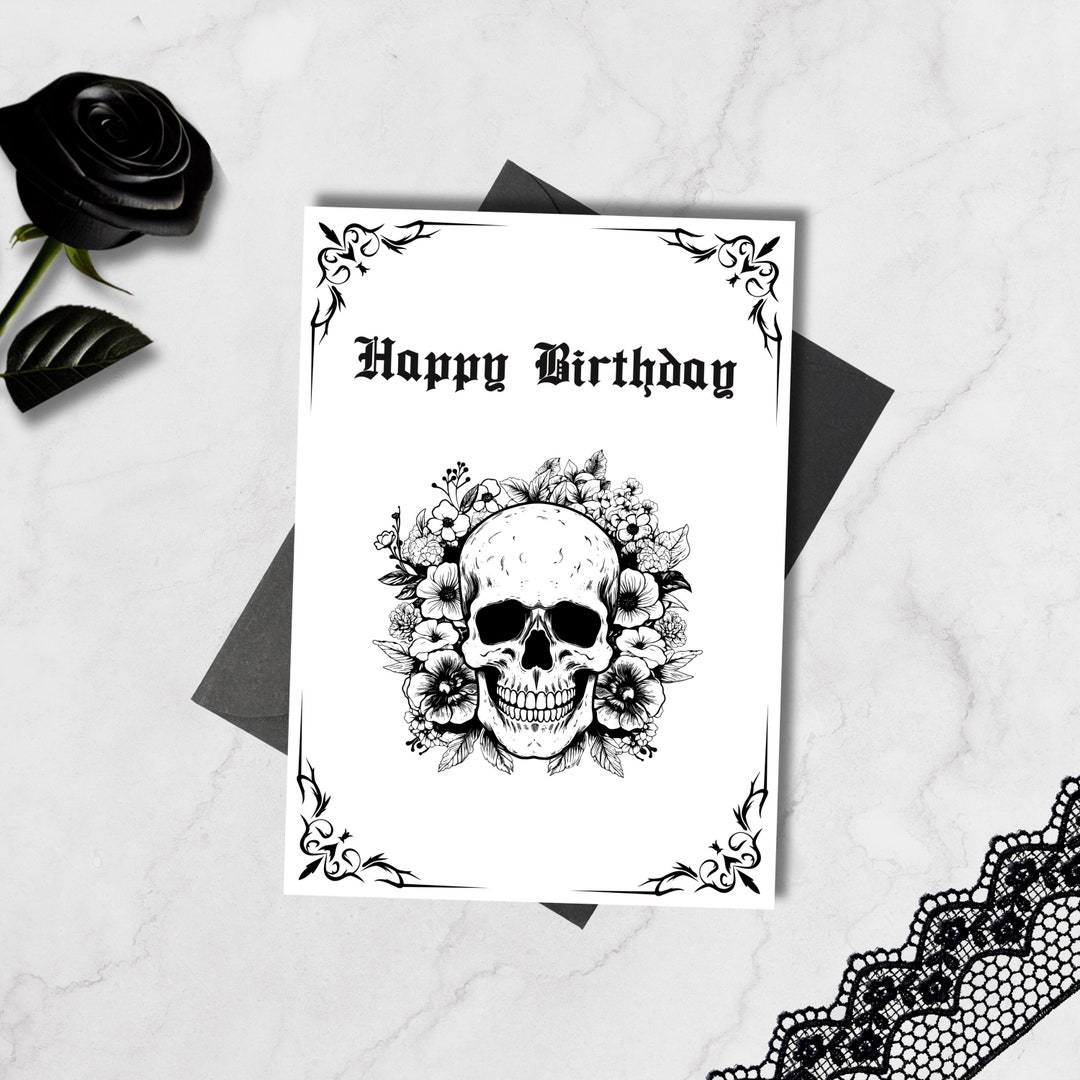 Personalised Gothic Skull Christmas Card - Handmade Greeting Card With Name & Relation - UK Made