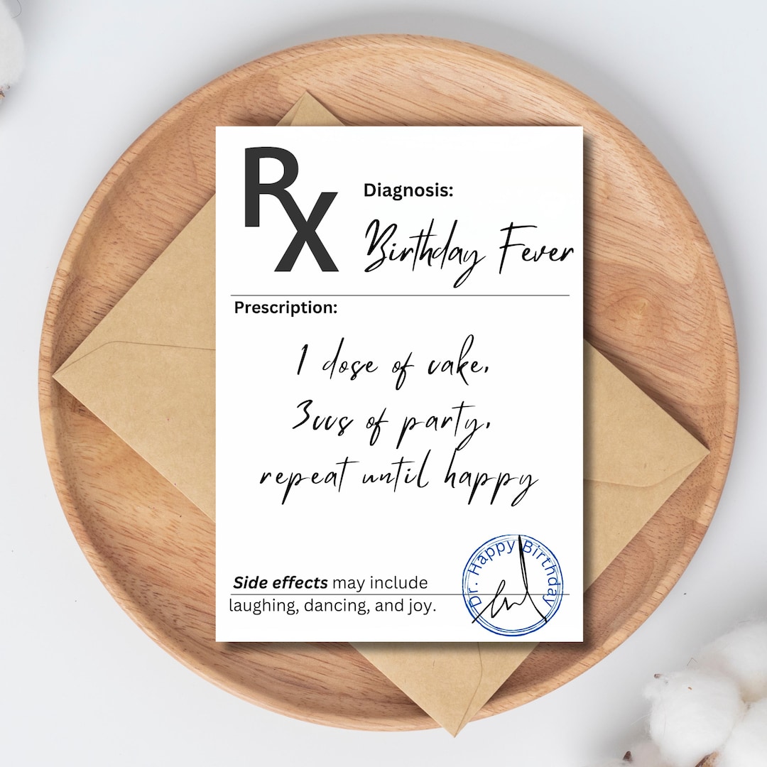 Fun Rx Label Funny Prescription Birthday Card: Rx Party Card (printable Envelope) - Etsy
