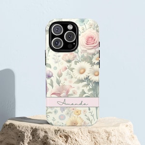 Personalized Floral Phone Case For iPhone 16, Custom Name Phone Case For Samsung, Cute Tough Case for Her
