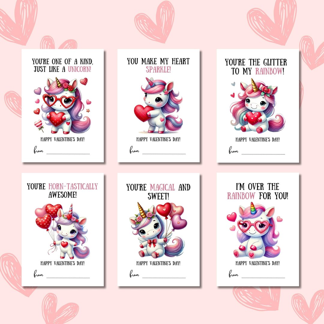 Unicorn Kids Valentine's Day Cards, Funny Printable Classroom Valentine ...