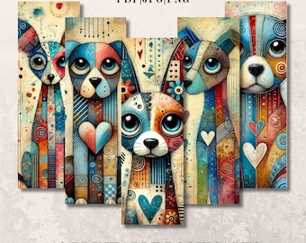 Whimsical Dog Printable Bookmarks, 10 Quirky Designs, PNG Bookmark Bundle