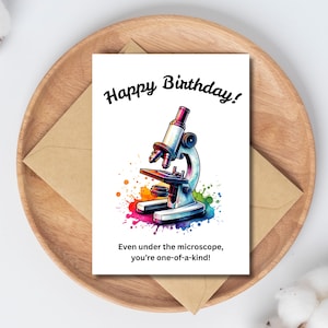 Carte d'anniversaire drôle de science Carte de microscope imprimable 5 x 7 cadeau pour les scientifiques, techniciens de laboratoire, amateurs de biologie, téléchargement numérique instantané