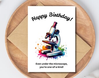 Wissenschaftliche Geburtstagskarte zum Ausdrucken: Mikroskop Geschenk zum Ausdrucken (5 x 7 inch)