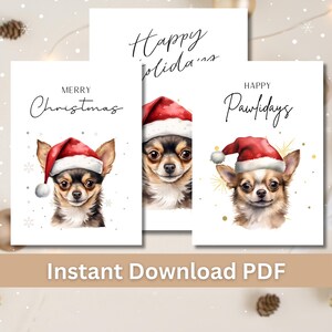 Cartões de Natal para impressão de Chihuahua, cartões de felicitações 5x7, download digital, kit para fazer cartões, pacote