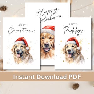 Cartões de Natal para impressão Golden Retriever, cartões de felicitações 5x7, download digital, kit para fazer cartões, pacote
