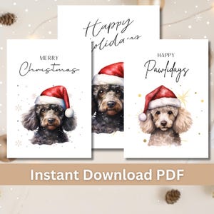 Cartões de Natal para impressão Poodle, cartões de felicitações 5x7, download digital, kit para fazer cartões, pacote