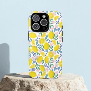 Lemon iPhone Case Summer Fruit Phone Cover with Lemons & Flowers Fruit Aesthetic Phone Case For Samsung Cute Tough Phone Case