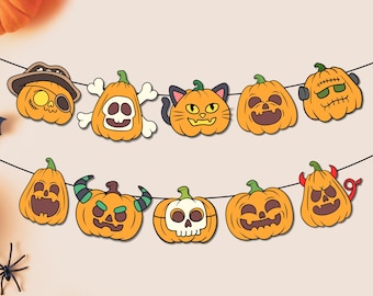 Guirnalda de Halloween imprimible: Decoración de calabaza espeluznante para fiestas (Descarga en PDF)