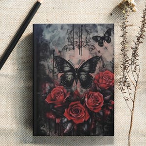 Gothic Journal with Butterfly & Red Roses Gothic Notebook Custom Dark Vintage Book Goth Custom Cover