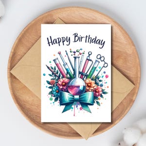 Carte d'anniversaire science imprimable 5 x 7 cadeau pour scientifiques, biologistes, chimistes, téléchargement numérique instantané
