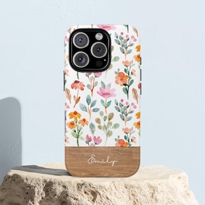 Personalized Floral Phone Case For iPhone Custom Name Phone Case For Samsung Cute Watercolor Tough Case for Her