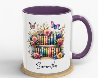 Personalized Book Lover Mug Custom Books with Flowers Coffee Cup for Her Book Club Gift for Mom or Friend Custom Birthday Gift