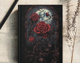 Roses and Moon Gothic Journal: Custom Vintage Goth Notebook