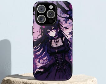 Anime Phone Case Gothic Cover for iPhone & Samsung Custom Purple Manga Design Tough Case