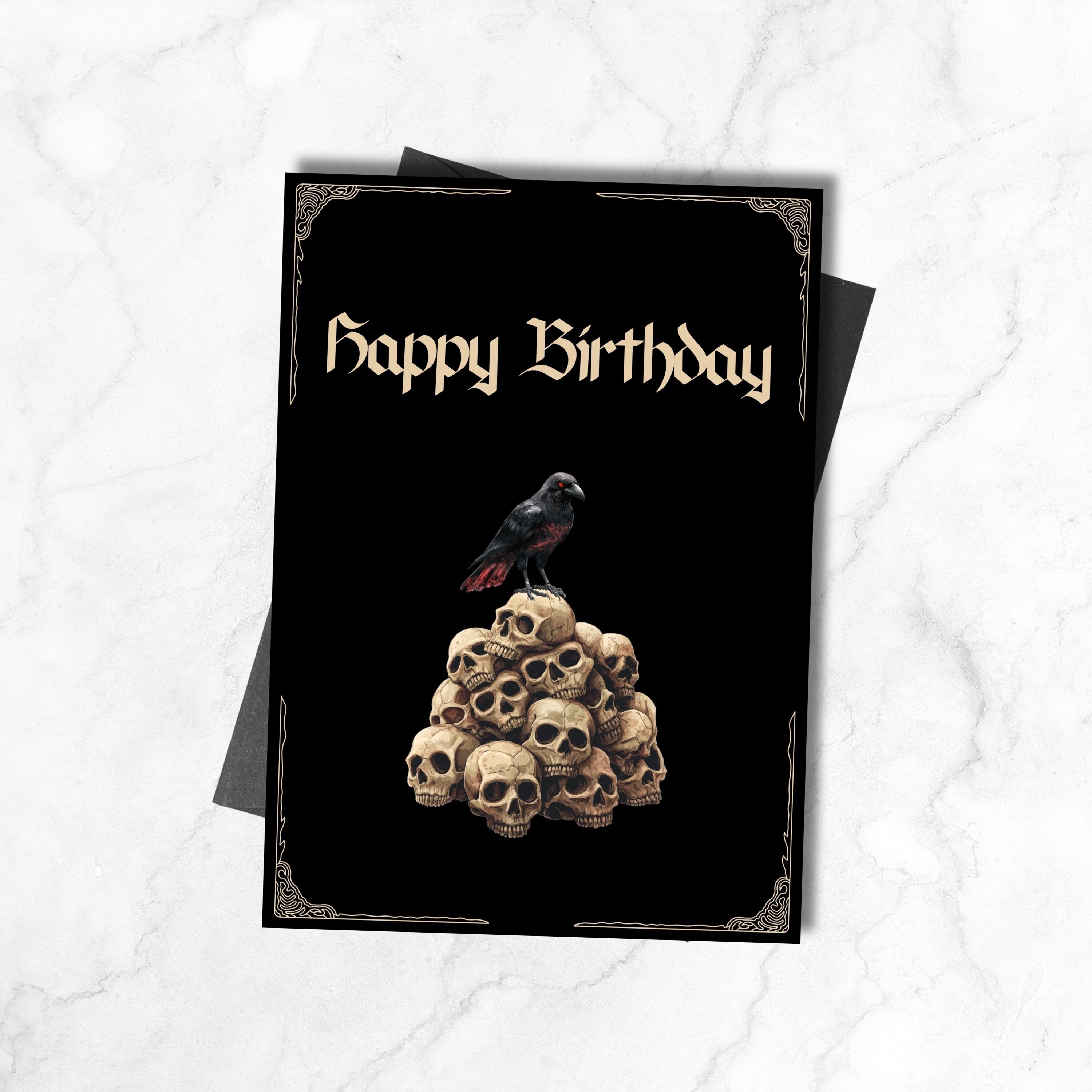 Printable Raven Gothic Birthday Card, Goth Gift, Skulls Gothic Card 5x7 ...