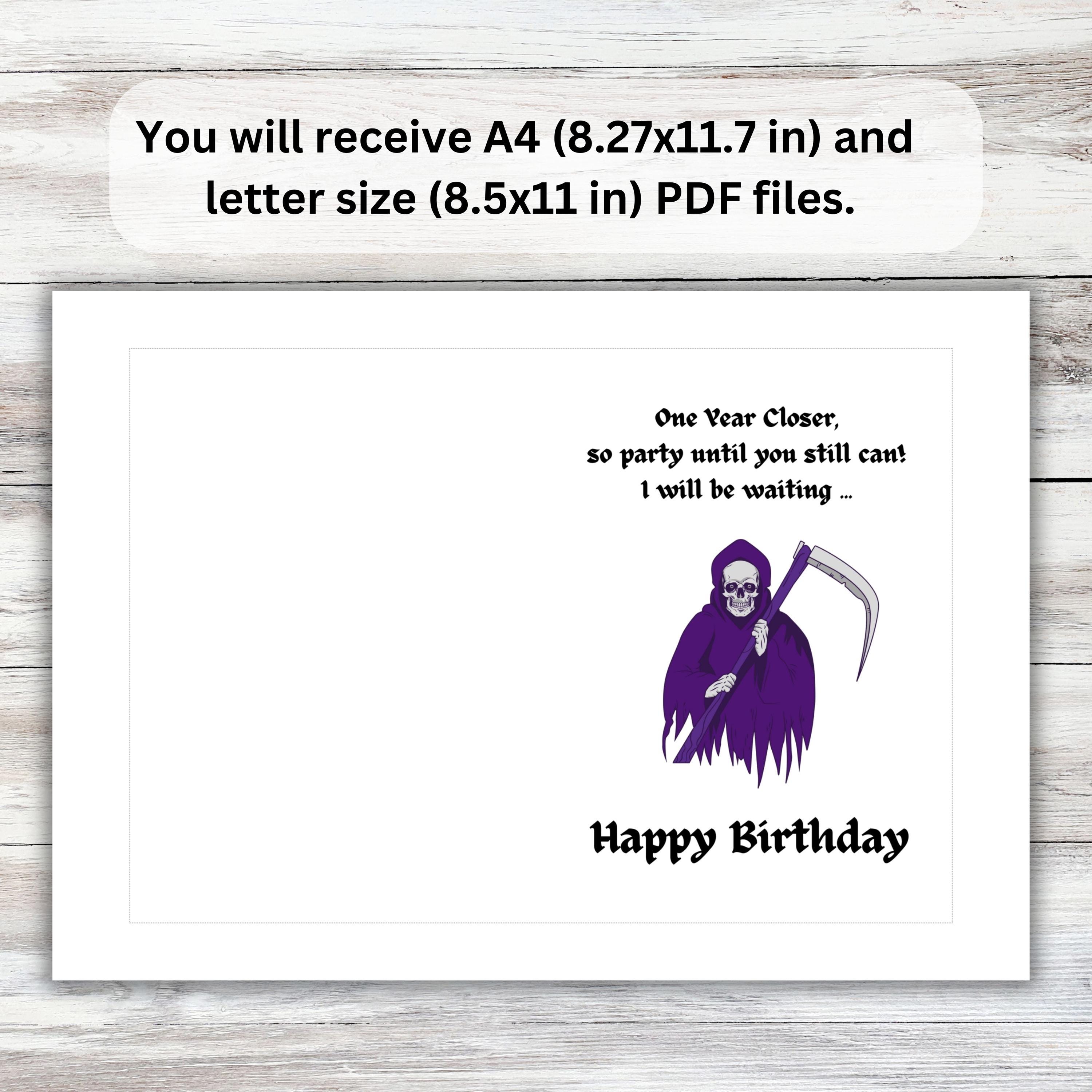 Printable Gothic Death Ripper Birthday Card 5x7, Dark Humor (digital ...