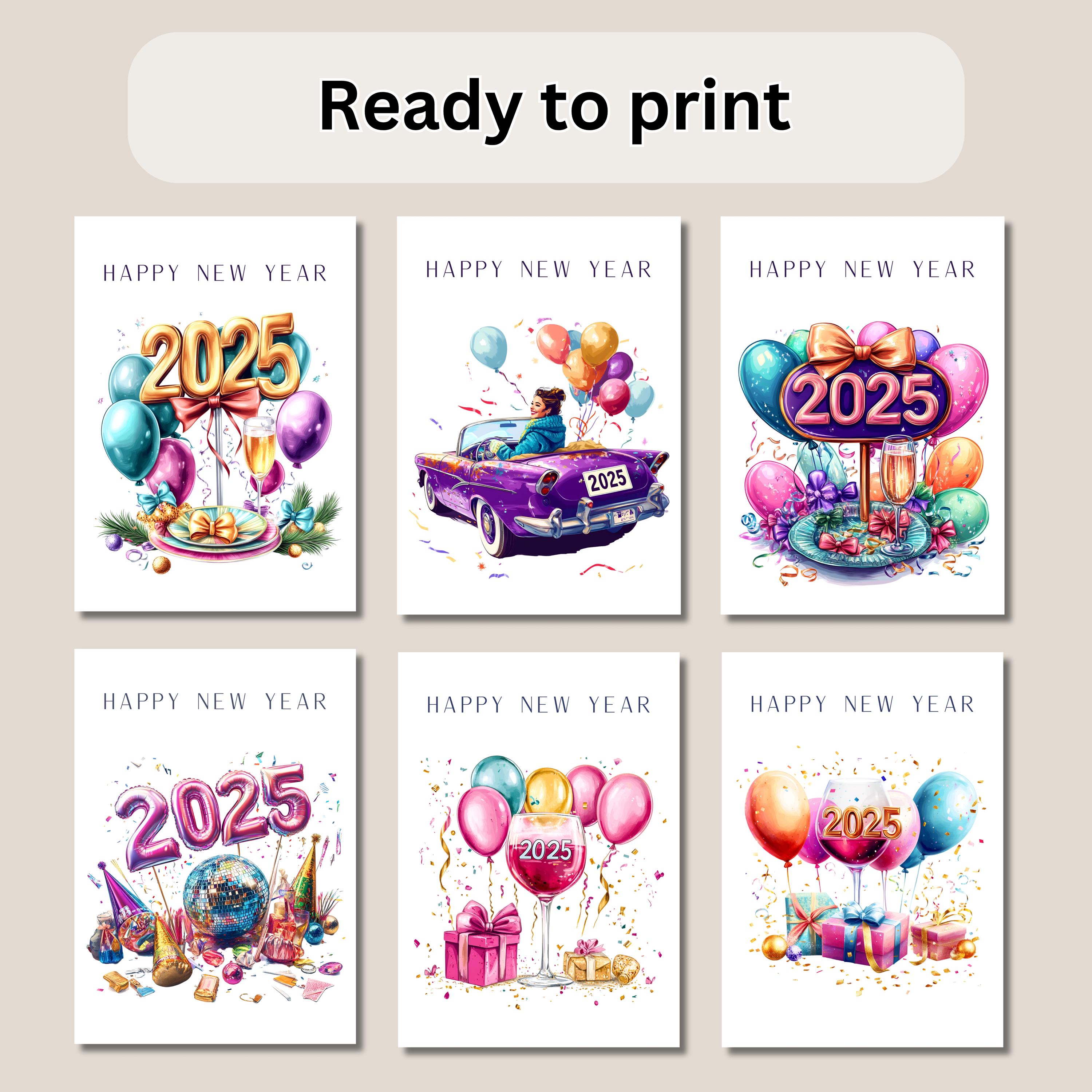 Printable New Year Cards Set of 6: DIY Greeting Card Kit (5x7, PDF) - Etsy