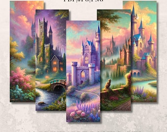 Marcapáginas imprimibles de castillo: Set de fantasía medieval (10 PNG, PDF)