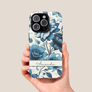 Personalized Floral Phone Case For iPhone 16, Custom Name Phone Case For Samsung, Cute Tough Case for Her