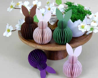5 pcs. Easter bunnies for free standing or hanging, handmade, paper decoration, honeycomb