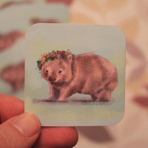 Flower Crown Wombat Glossy Vinyl Sticker