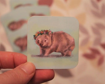 Flower Crown Wombat Glossy Vinyl Sticker