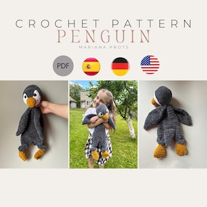 Patrón PDF de manta de pingüino de crochet / Manta de seguridad para bebé amigurumi / Tutorial fácil para recién nacidos