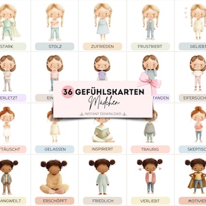 Kinder Gefühlskarten Mädchen zum Ausdrucken