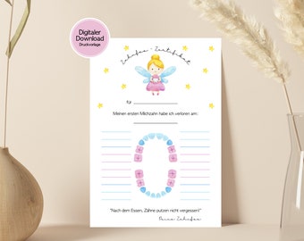 Dental calendar milk teeth - tooth fairy certificate to print out