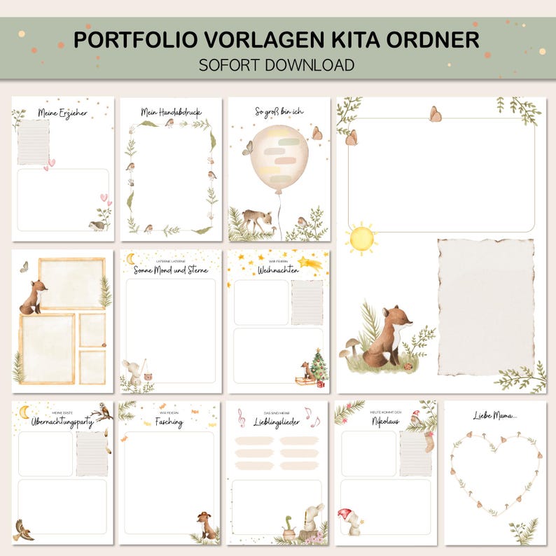 Kindergarten Portfolio Vorlagen für Kita Ordner