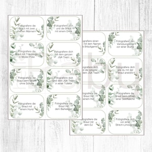JGA photo task picture | Games to print for women | Digital hen party | PDF template | Eucalyptus watercolor | Download